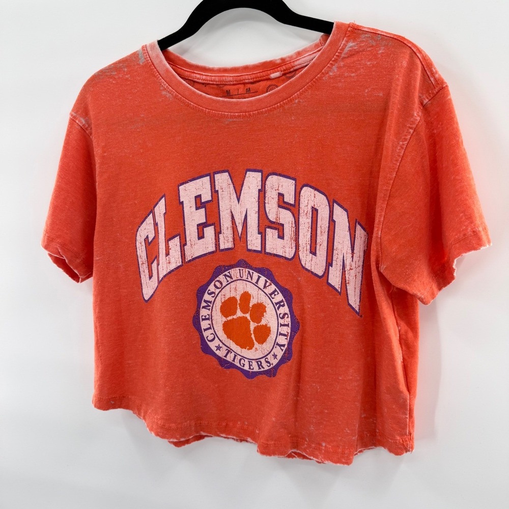 Clemson Tigers Distressed Vintage Style Burnout Crop T-Shirt by Pressbox Women M